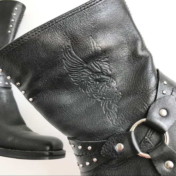 Harley-Davidson Black Leather Studded Moto Boots - Picture 5 of 14